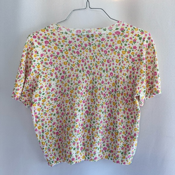 ZARA Short Sleeve Pink And Yellow Flower Cropped Sweater - Picture 2 of 4